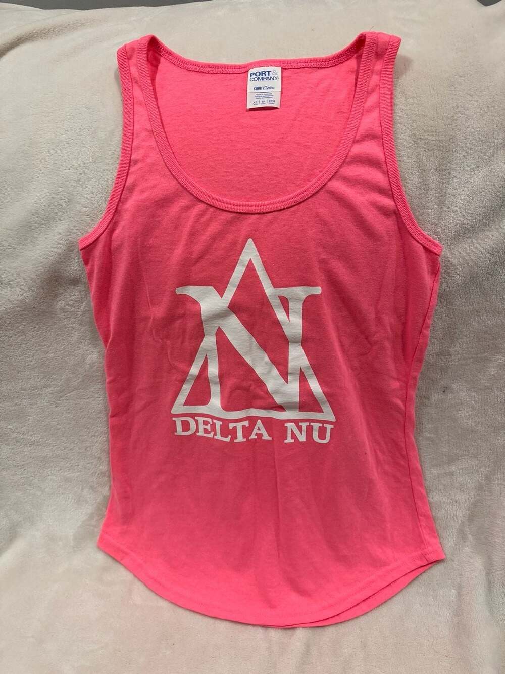 Port And Company Legally Blond Delta Nu Sorority Neon Pink Tank Top Size XS